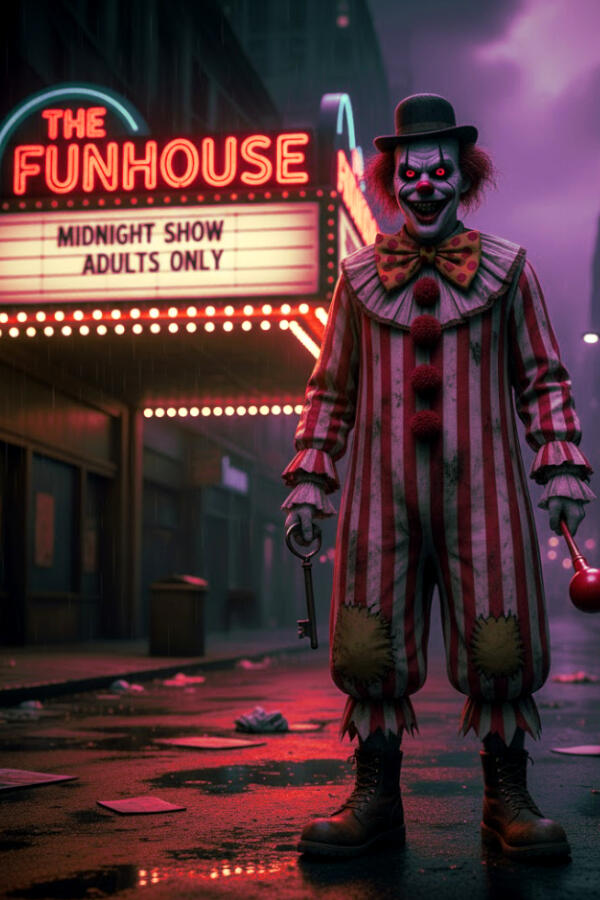 Horny the Clown, the degenerate porno theater owner in Times Square, who has a fondness for huggers.